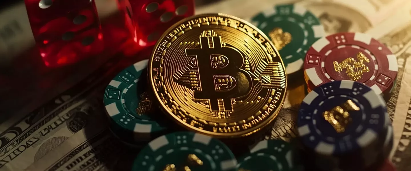 bitcoin coin and poker chips